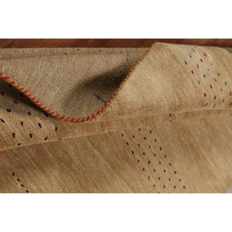 Gold Tribal Gabbeh Indian Area Rug Hand-Knotted Wool Carpet - 4'9"x 6'4"