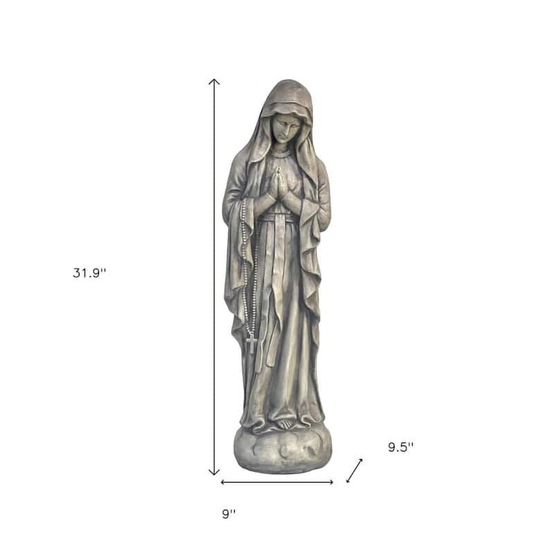 HomeRoots 32" Gray Polyresin Virgin Mary Outdoor Statue