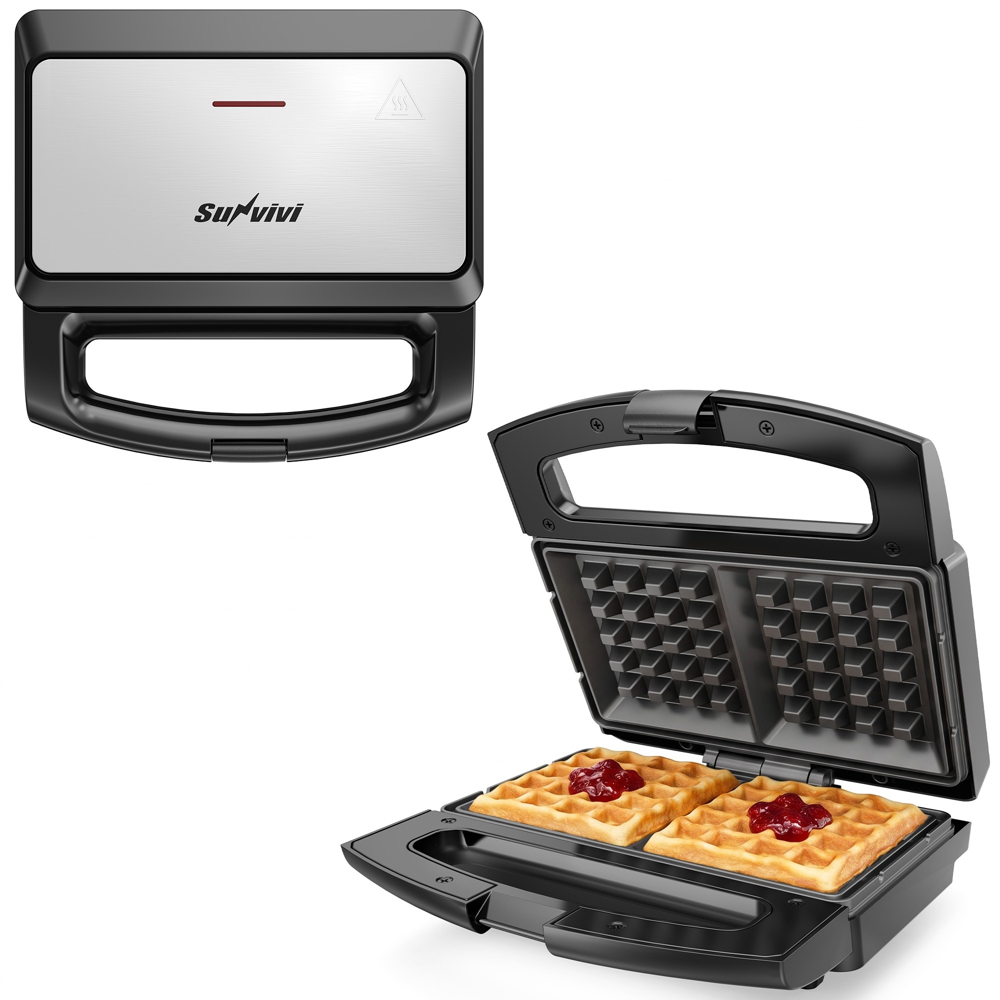 1000W 2-Slice Belgian Waffle Maker, Non-Stick Electric Waffle Iron, Compact Black Waffle Machine with Upright Storage, 120V