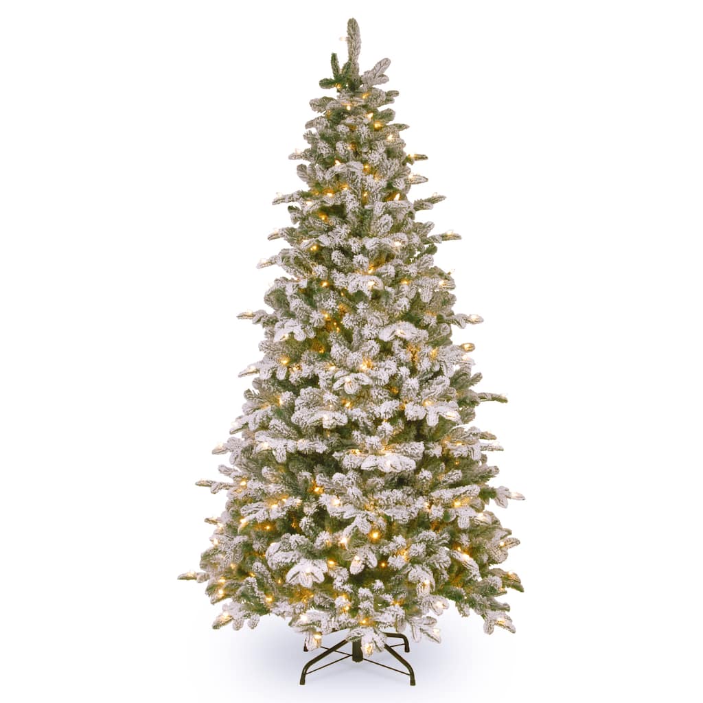 National Tree Company 6.5 ft. Snowy Everest Fir Medium Tree with Clear Lights - 6.5 Foot
