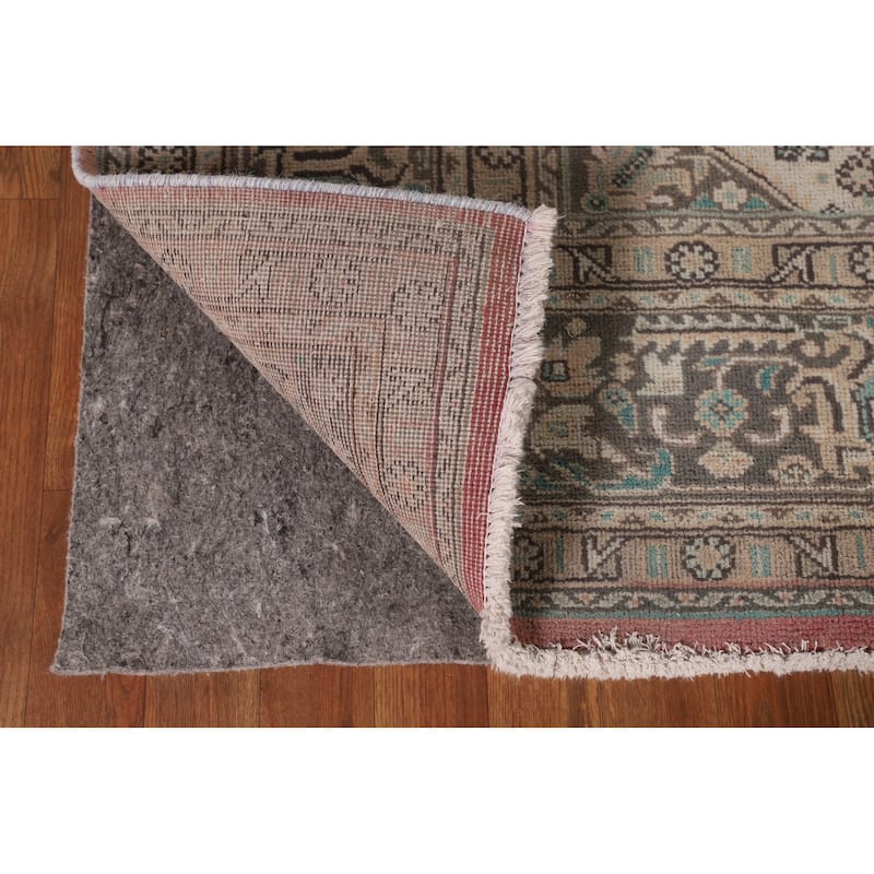 Geometric Pink Tabriz Persian Vintage Rug Hand-Knotted Wool Carpet - 7'11" x 11'2"