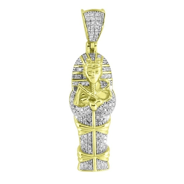Egyptian Mummy Tomb Pendant 10K Yellow Gold Genuine Diamonds Iced Out Custom Men
