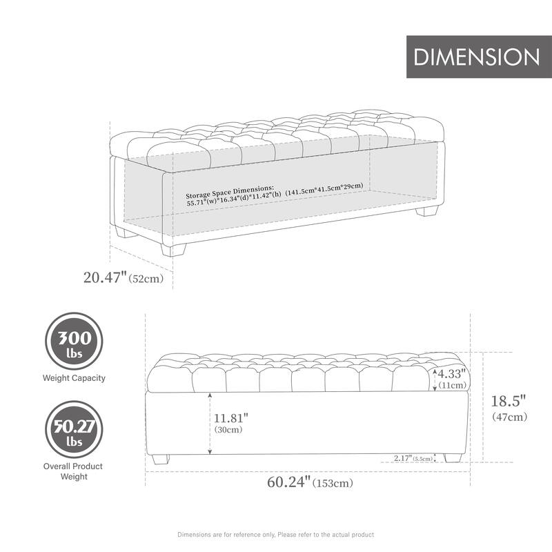 60.2" Chenille Upholstered Storage Bench, Tufted Flip-Top Ottoman with Legs, Accent End-of-Bed Bench Window Seat