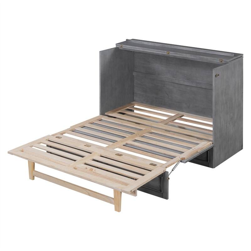 Murphy Bed Cube Cabinet with a Large Drawer, Full/Queen Size Murphy Chest Bed, Folding Murphy Bed Cabinet for Bedroom