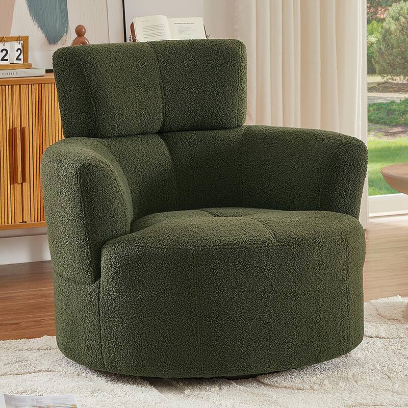 Swivel Chair Accent Chair Barrel Chair with Cushioned Seat, Round Sofa Chair with Adjustable Headrest
