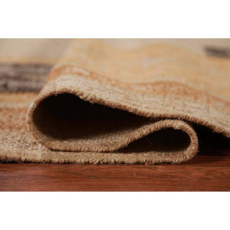 Hand Woven Oriental 100% Jute Carpet Southwestern Modern Beige & Ivories Kilim Area Rug - 9' 3'' X 8' 11''