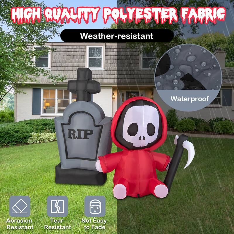 Costway 5ft Inflatable Halloween Ghost Holding Sickle & Tombstone Blow - See Details