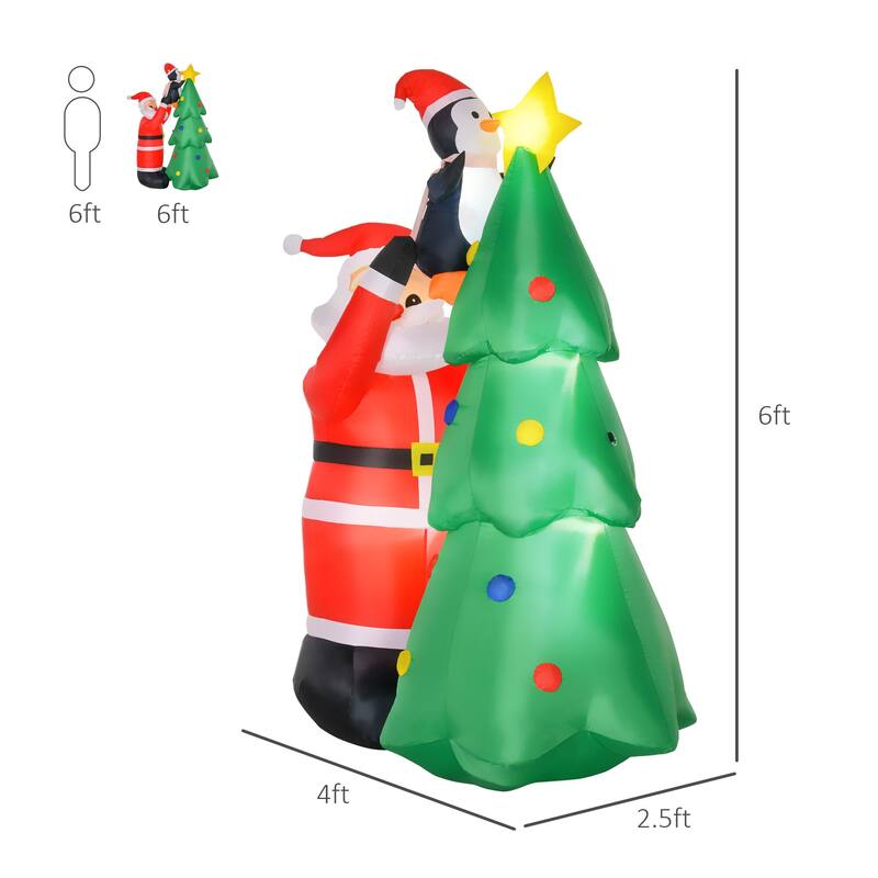 HOMCOM 6 ft Inflatable Christmas Tree with Santa and Penguin, Cute Christmas Decorations, Holiday Inflatables