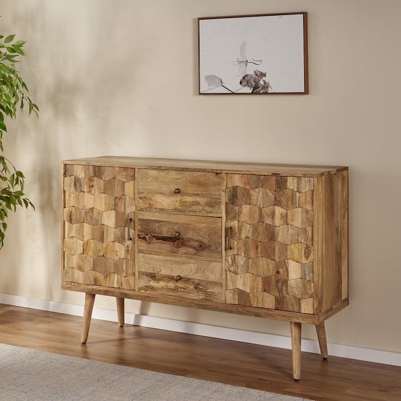 Christopher Knight Home - Latimer Mid-Century Modern Handcrafted Mango Wood 3 Drawer Sideboard with 2 Doors