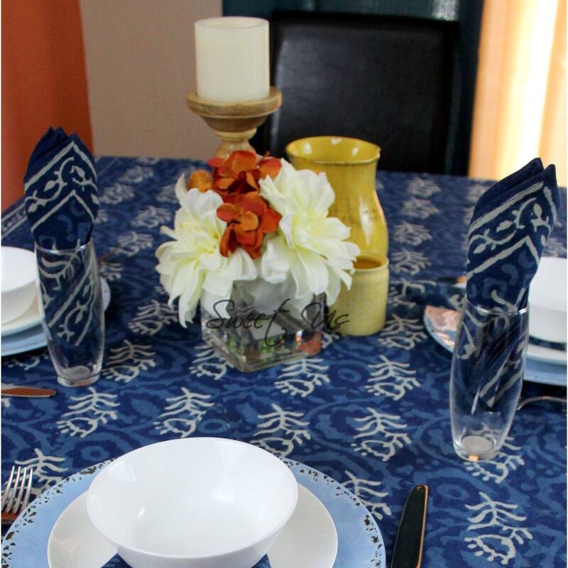 Regal Block Print Cotton Dabu Floral Tablecloth Collection
