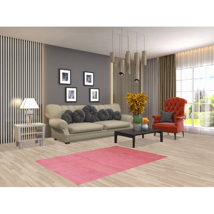 Modern Pink Gabbeh Oriental Rug Hand-Knotted Wool Carpet - 3'4" x 4'10"