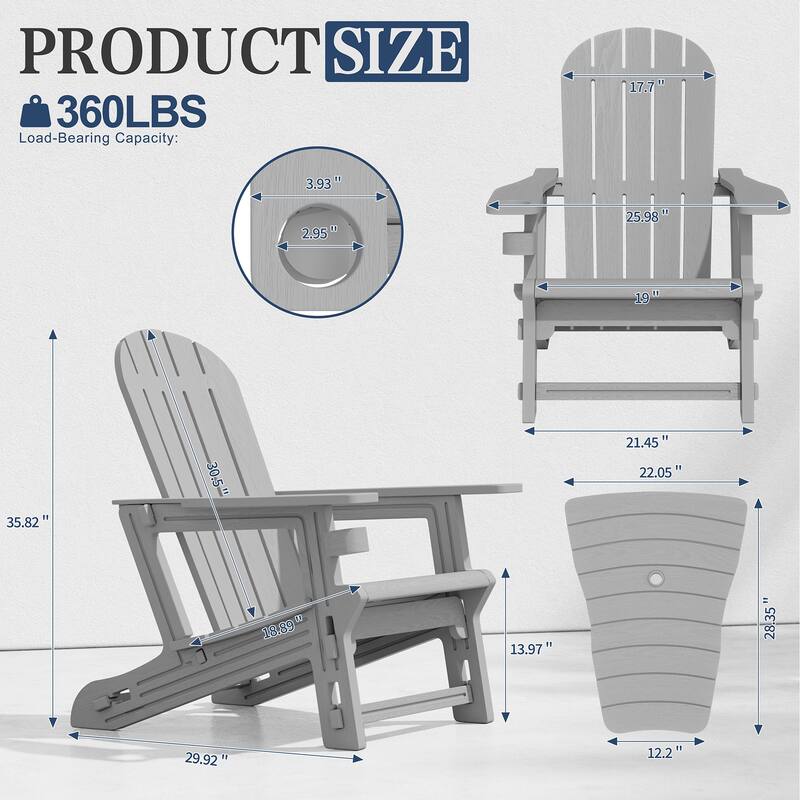 Outdoor All Weather Adirondack Chairs with Movable Footrests, Set of 5/3.