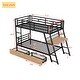 preview thumbnail 11 of 24, Modern Metal Bunk Bed with Built-in Desk, Light and 2 Drawers, Black