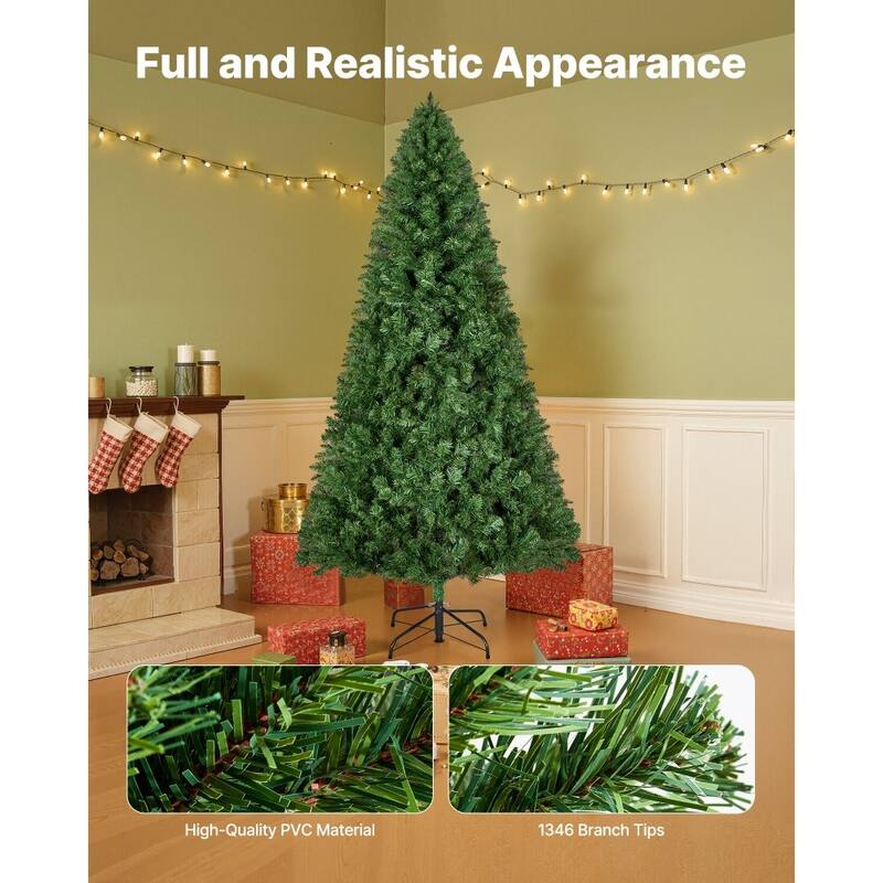 Green PVC and Iron 7.2x4.5 ft Artificial Christmas Tree with 1346 Lifelike Branches - 4.5 x 7.2 ft