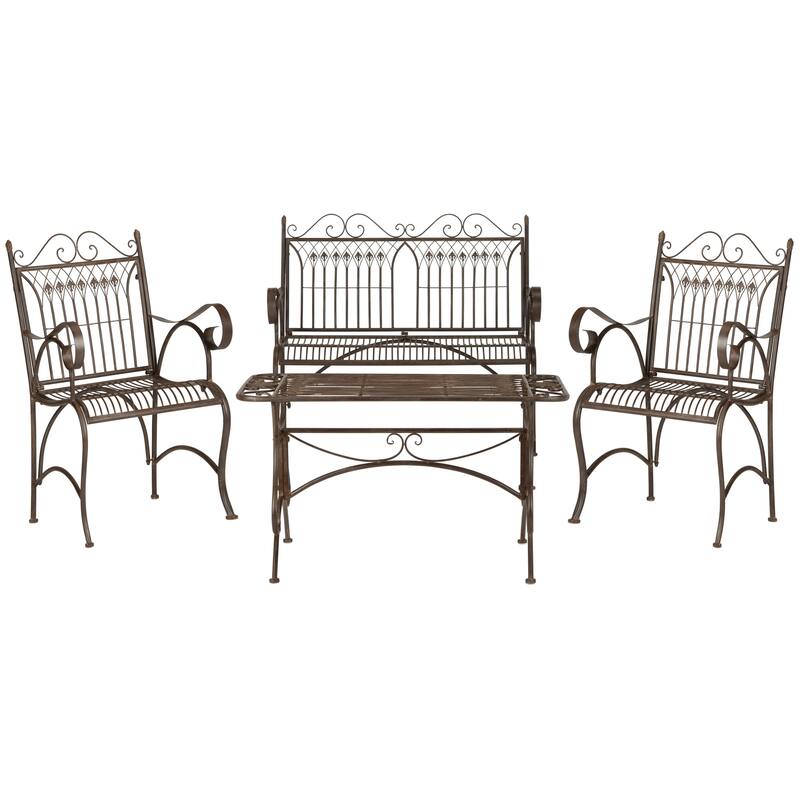 SAFAVIEH Outdoor Jalyn Victorian Scroll Iron 4-Piece Patio Set
