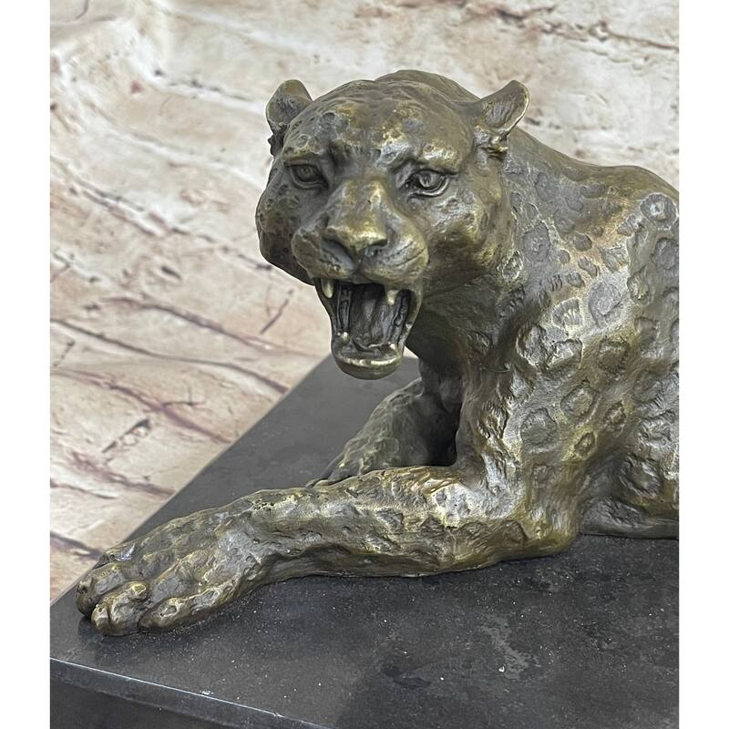 Signed Original Large Leopard Jaguar Bronze Sculpture Marble Figurine Statue Art