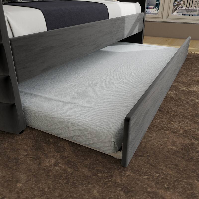 Modern Twin Size Daybed with Trundle, Upholstered Black Velvet Sofa Bed Frame with Gold Accents, Space-Saving Guest Bed