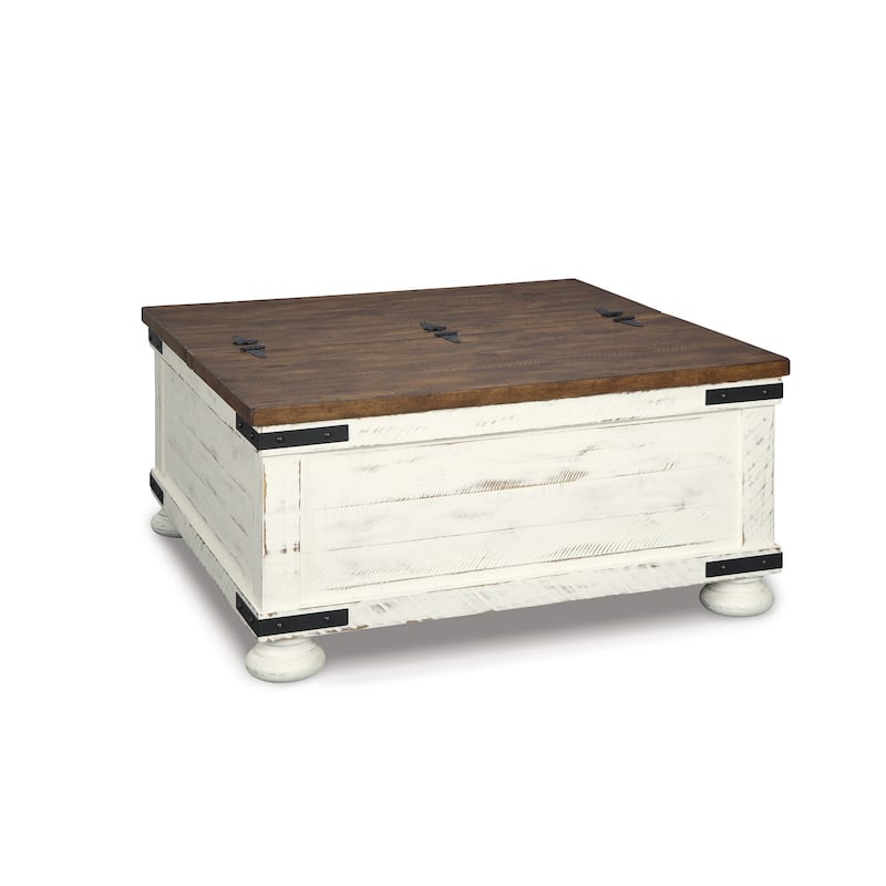 Signature Design by Ashley Wystfield Antiqued Ivory and Brown Pine Coffee Table