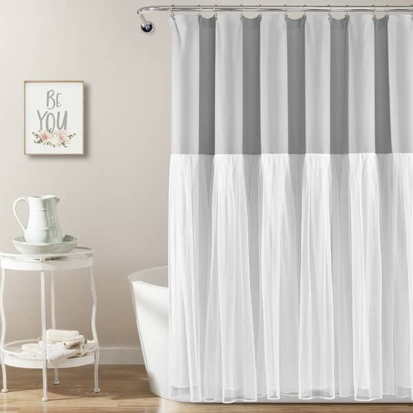 slide 2 of 17, Lush Decor Tulle Skirt Colorblock Shower Curtain Gray & White