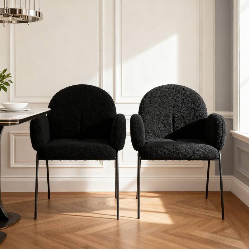 Modern Upholstered Boucle Dining Chair with Armrests - 32.7'' H X 25.6'' W X 25.59'' D