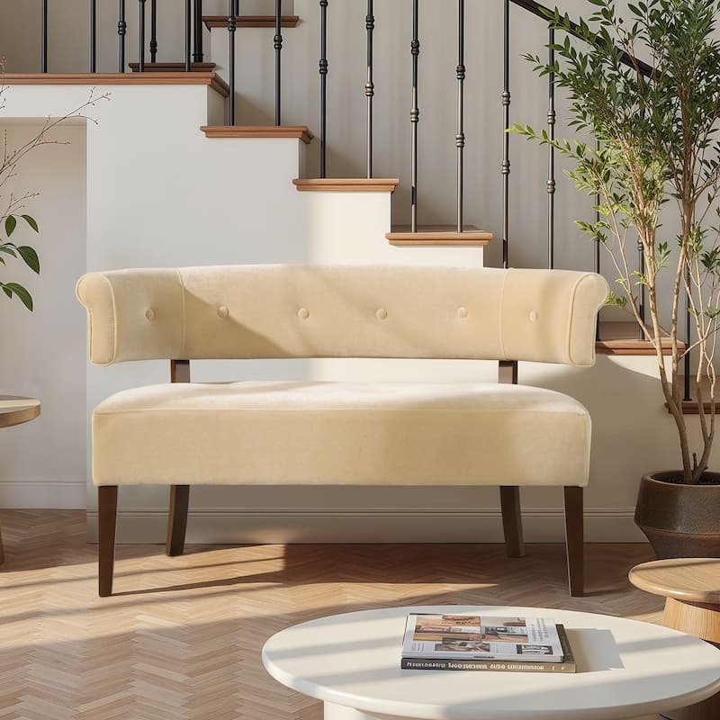 Roll Arm Tufted Bench Settee,Performance Velvet
