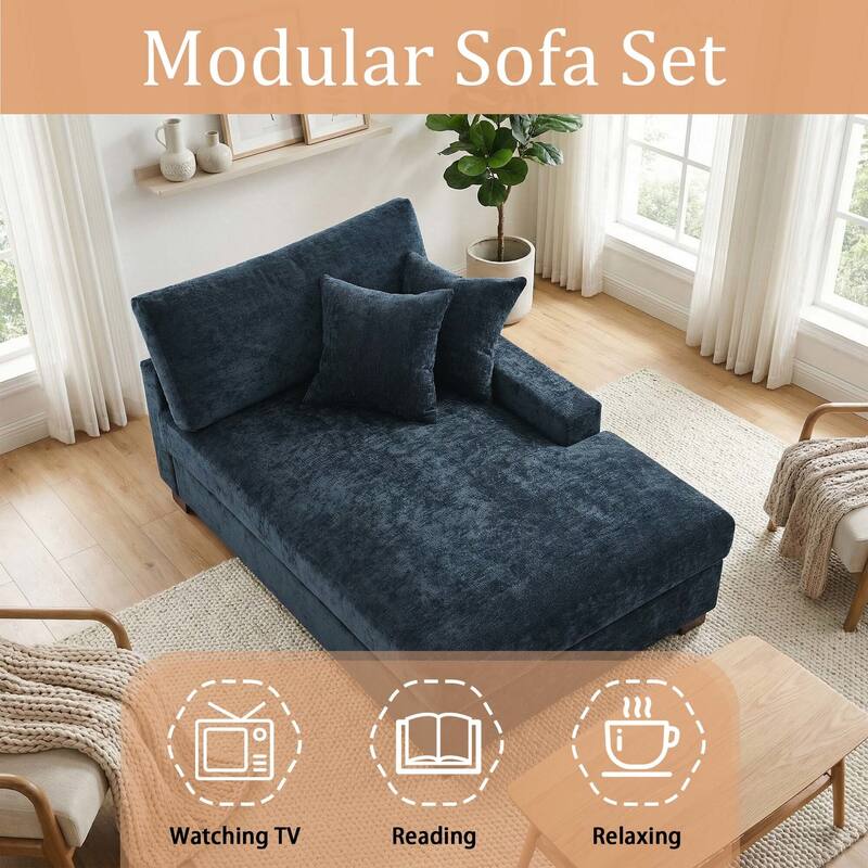 Oversized Chenille Modular Chaise Lounge With Deep Seat