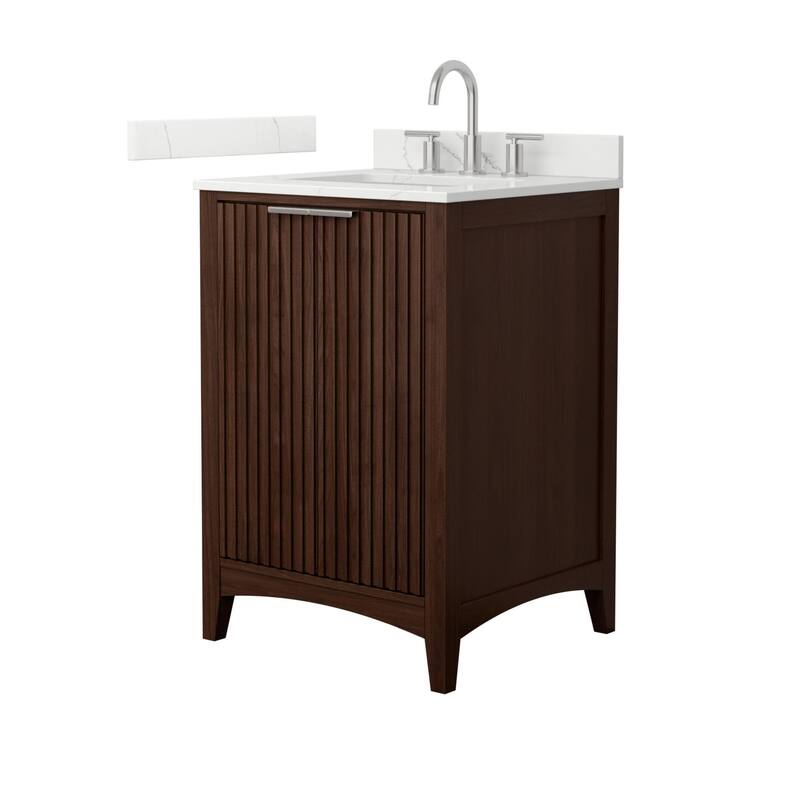 Wyndham Collection WCF9191-24S-QTZ-US3MXX Palmilla 24" Free Standing - Dark Walnut / Giotto Quartz Top / Brushed Nickel