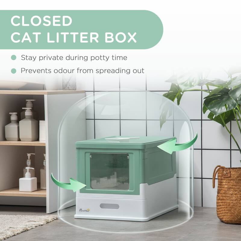 PawHut Fully Enclosed Cat Litter Box with Scoop, Hooded Cat Litter House with Drawer Type Tray