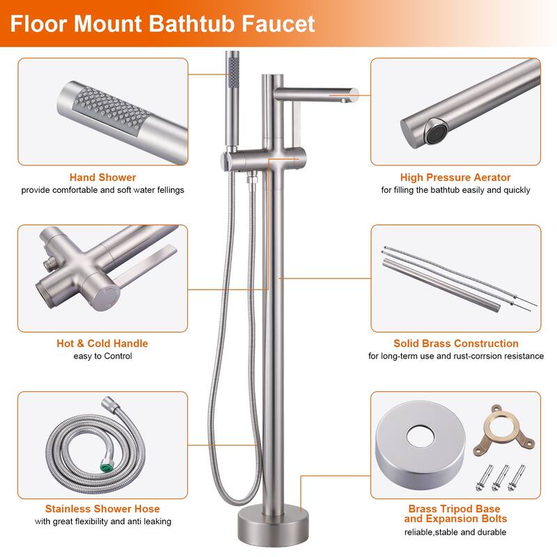 WOWOW Freestanding Bathtub Faucet with Handheld Shower in Modern