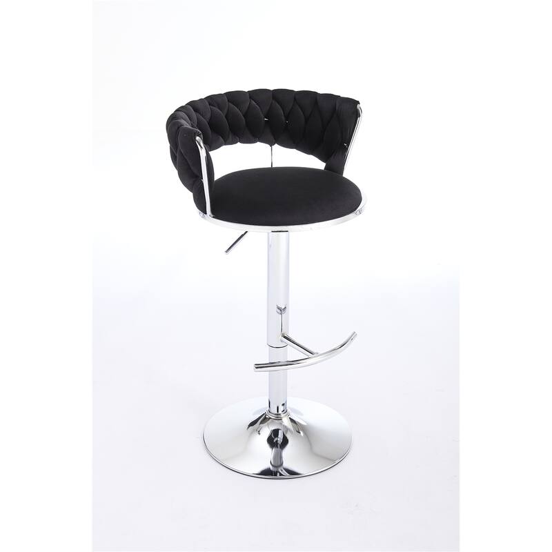 Set of 2 Bar Stools,with Chrome Footrest and Base Swivel Height Adjustable Mechanical Lifting Velvet Chrome Leg Simple Bar Stool