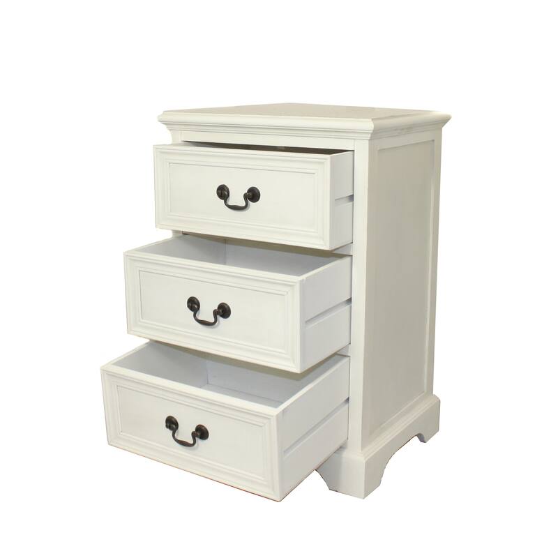 Antique White 3-drawer Solid Wood Nightstand
