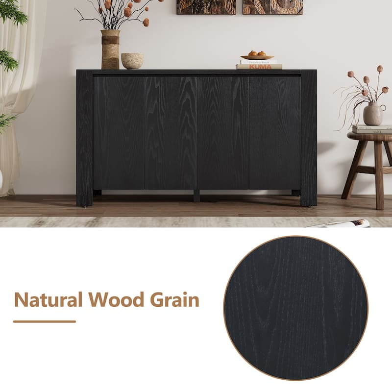 59" 4-Door Retro Wood Sideboard Buffet Cabinet with Distressed Finish and Adjustable Shelves
