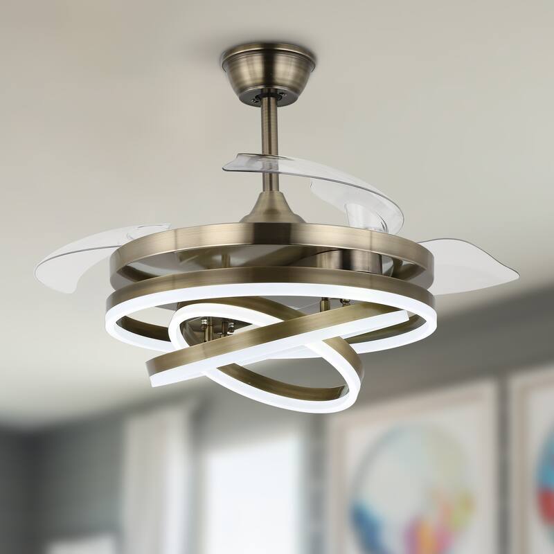 Cusp Barn Modern 42" Retractable Ceiling Fan with Lights and Remote, 6 Speed LED Ceiling Lighting for Bedroom Living Room