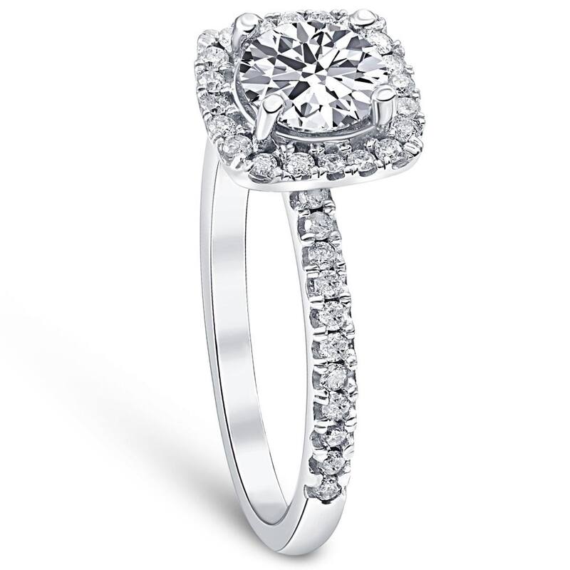 G/VS 1.75CT Lab Diamond Cushion Halo Engagement Ring Round Cut 14K Gold