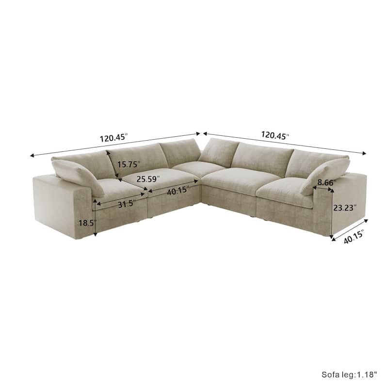 Living Room Sofa V-shaped Linen Modular Sofa Multiple Cushions Corner Couch