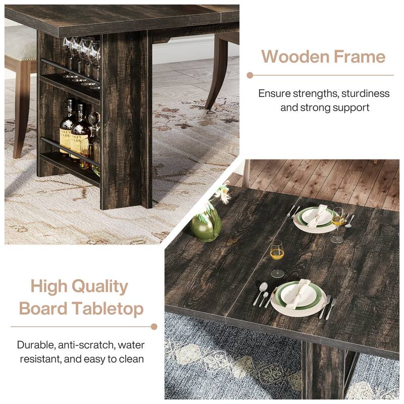 63" Farmhouse Dining Table for 6, Rectangular Wood Kitchen Table with Storage