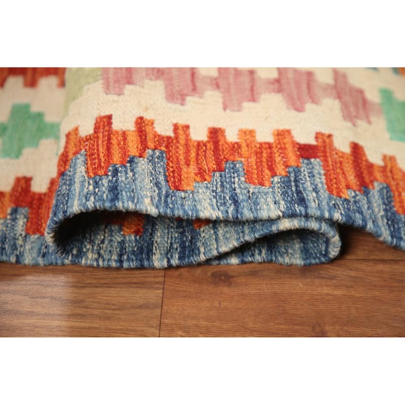 Hand Woven Oriental 100% Wool Carpet Southwestern All-Over Oranges & Rust Kilim Area Rug - 6' 2'' X 5' 0''