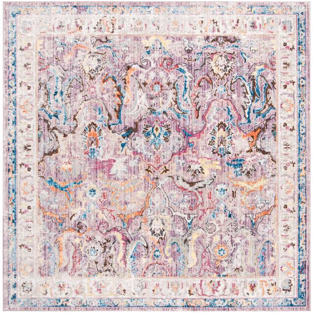 SAFAVIEH Bristol Gretchen Vintage Boho Oriental Polyester Rug - 7' x 7' Square - Lavender/Light Grey