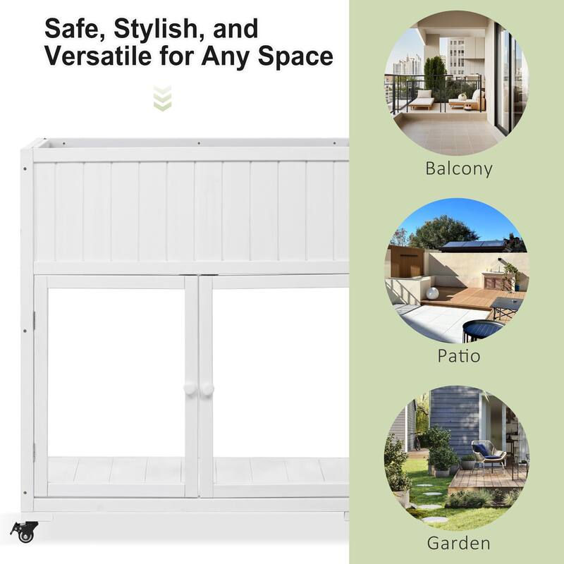 Patio 35.4x17.7x37.4 Mini Wood Cold Frame, Compact 2 Doors Garden Greenhouse with Wheels, Raised Bed with Liner