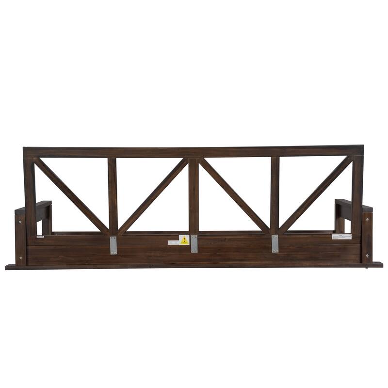 Acacia Wood Twin Size Outdoor Swing Bed with 16.4ft Hemp Ropes, Modern Hanging Porch Daybed Frame for Patio or Garden