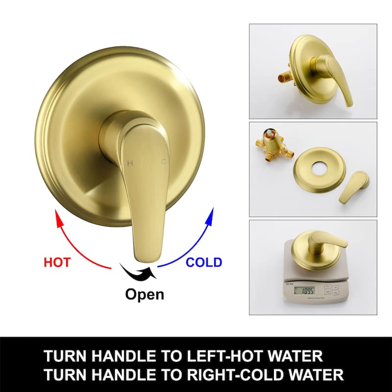 Wall Mounted Shower Faucet with Tub Spout, Complete Pressure Balance Brushed Gold Tub Shower System Wth Rough-in Valve