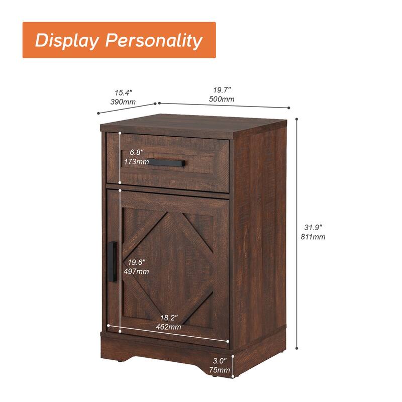 WAMPAT End Table with 1 Drawer & Door for Living Room