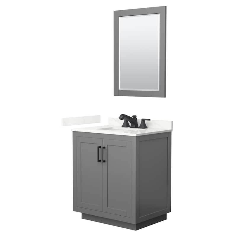 Miranda 30-inch Single Vanity, Quartz Top, 24-inch Mirror - Dark Gray, Black Trim, Giotto Quartz Top