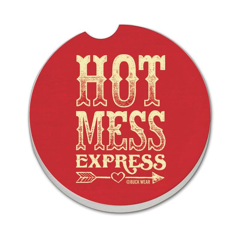 Hot Mess Express 2 Pack Absorbent Stone Coaster for Vehicle Cup Holder 2.6” Diameter Manufactured in The USA - Multi