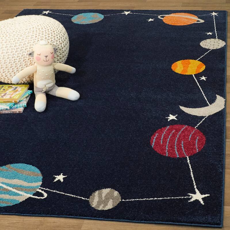 Mod-Tod Planet Border Kids Area Rug - 5'3" x 7' - Navy Blue