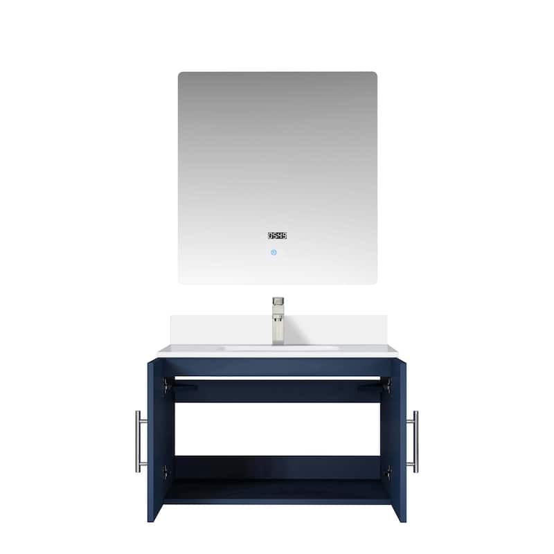30" Marble Top Bathroom Vanity with Soft-Close Doors, 30" x 32" Mirror & Monte Chrome Faucet - Compact Design