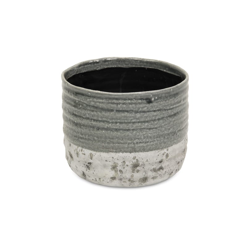 Medea Gray Ceramic Two-toned Round Pot