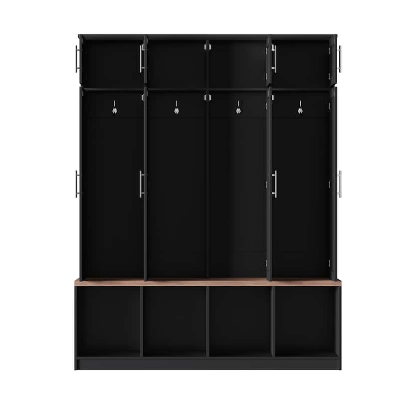 8-Door Shoe Cabinet Hall Tree with 4 Hidden Hooks & Open Compartment