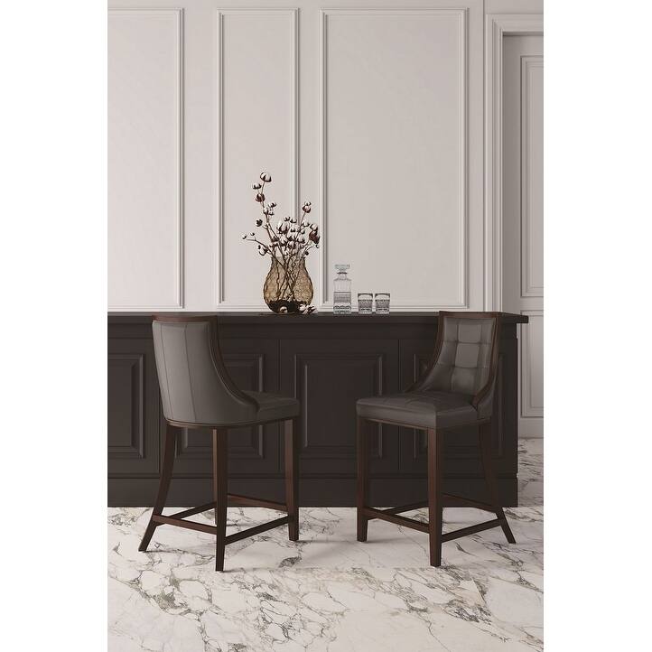 Manhattan Comfort Fifth Ave Dark Walnut Counter Height Bar Stool (Set of 2) - Pebble Grey