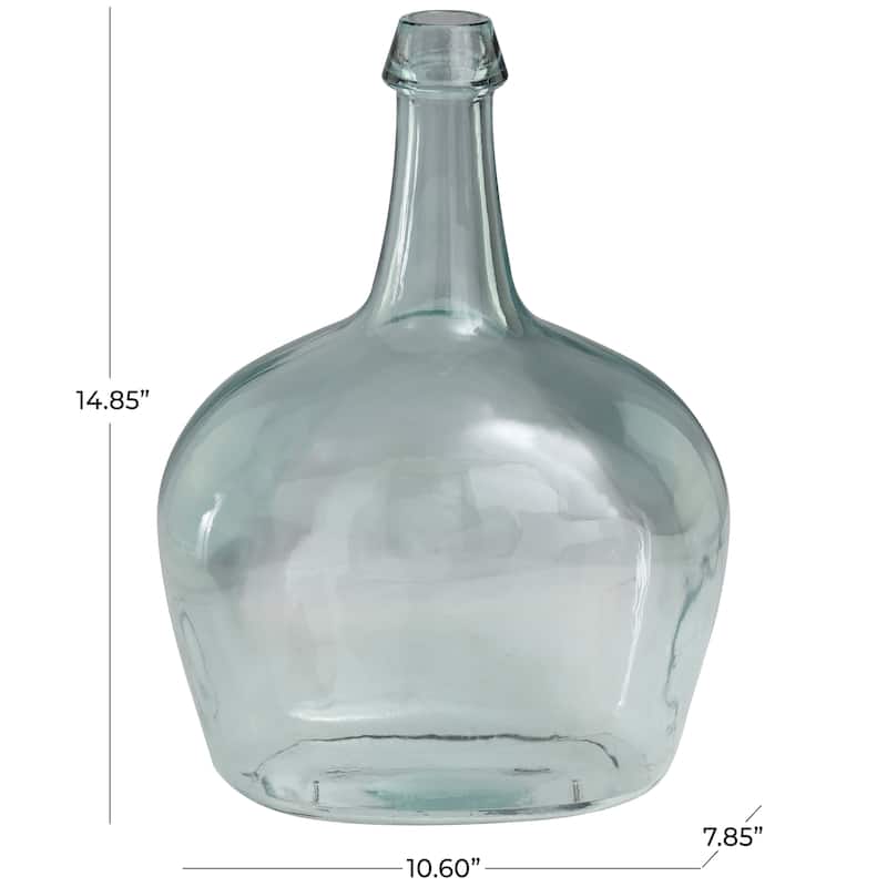 Clear Recycled Glass Handmade Spanish Bottle Neck Decorative Vase - 11"W, 15"H